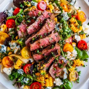 Balsamic Steak Gorgonzola Salad with Grilled Corn