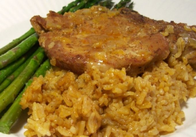 Baked Pork Chops with Golden Mushroom Soup and Rice