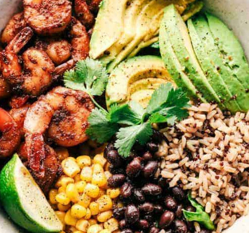 Blackened Shrimp Avocado Burrito Bowls