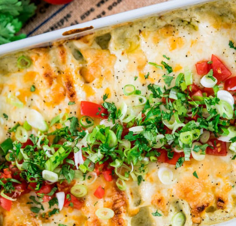 Layered Chicken Enchilada Casserole with Green Sauce