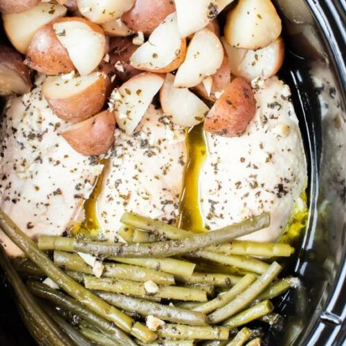 Seasoned Chicken Potatoes and Green beans