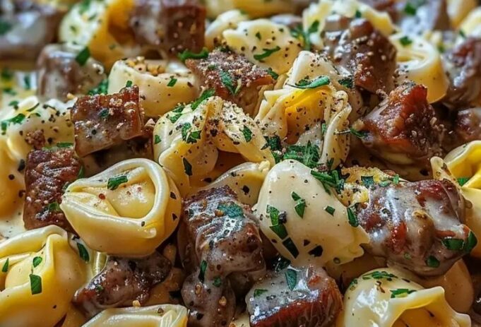 Cheesesteak Tortellini in Rich Provolone Sauce