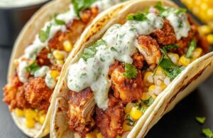 Fried Chicken Street Corn Taco with Jalapeno Lime Ranch Fried Chicken Street Corn Taco with Jalapeno Lime Ranch
