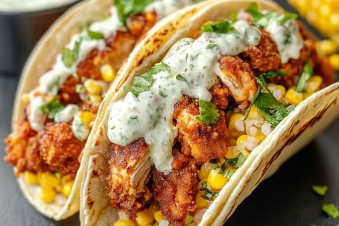 Fried Chicken Street Corn Taco with Jalapeno Lime Ranch