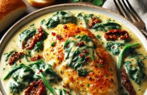 One Pan Creamy Garlic Chicken with Spinach and Sun Dried Tomatoes One Pan Creamy Garlic Chicken with Spinach and Sun Dried Tomatoes
