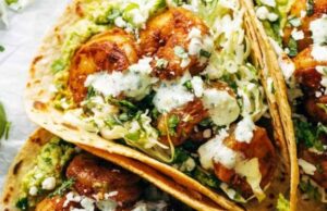 Spicy Shrimp Tacos with Garlic Cilantro Lime Slaw
