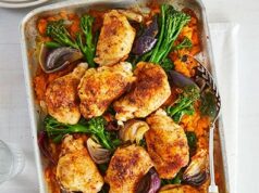 Piri Piri Chicken & Smashed Sweet Potato Traybake Piri Piri Chicken & Smashed Sweet Potato Traybake