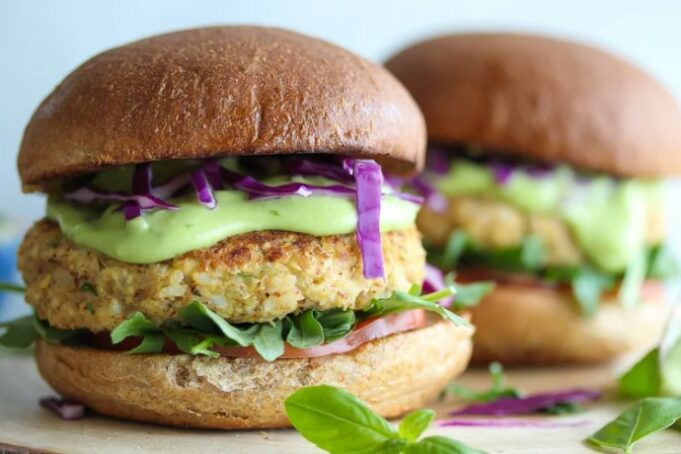 Cauliflower Hummus Burgers with Green Goddess Sauce