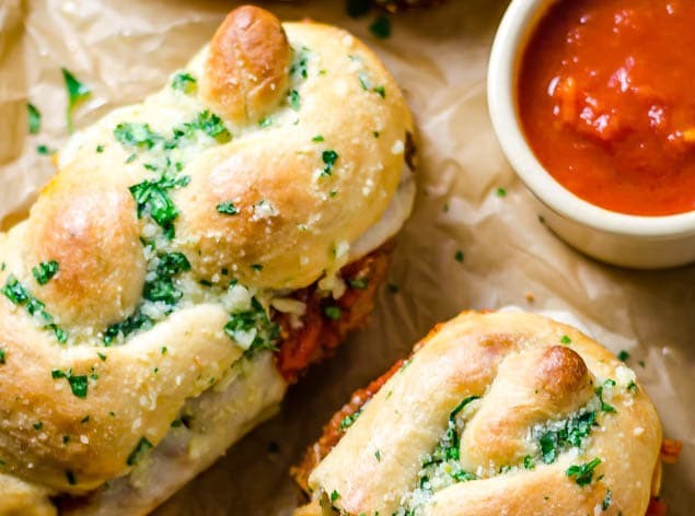 Garlic Knot Chicken Parmesan Sandwiches