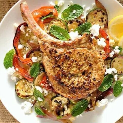 One Pan Lemon Pepper Pork with Couscous & Feta