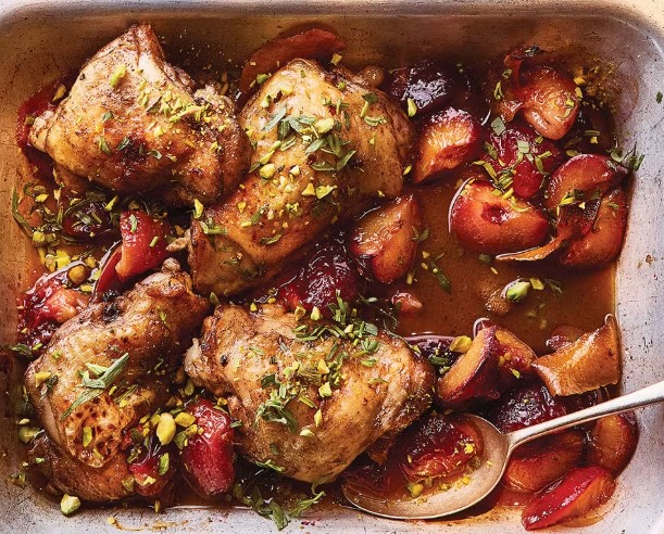 Sticky Chicken & Plum Traybake