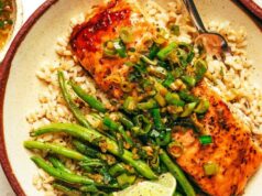 Honey Salmon with Ginger Scallion Sauce (30 Minute Meal) Honey Salmon with Ginger Scallion Sauce
