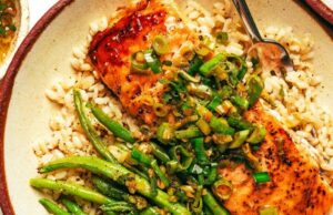 Honey Salmon with Ginger Scallion Sauce (30 Minute Meal) Honey Salmon with Ginger Scallion Sauce