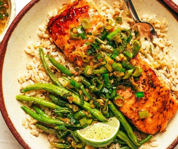 Honey Salmon with Ginger Scallion Sauce