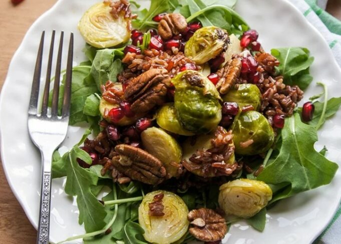 Warm Winter Red Rice, Arugula, and Brussels Sprouts Salad