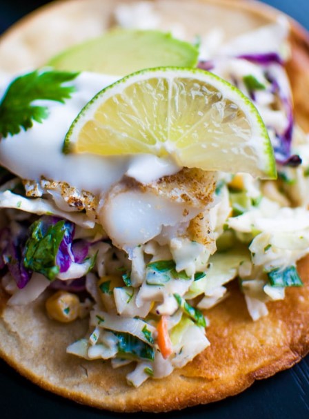 Fish Tostadas with Yogurt Slaw