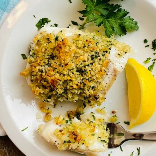 Baked Cod with Crispy Garlic Herb Panko