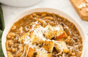 Rustic French Onion Bean Soup (Stovetop or Slow Cooker) French Onion Bean Soup
