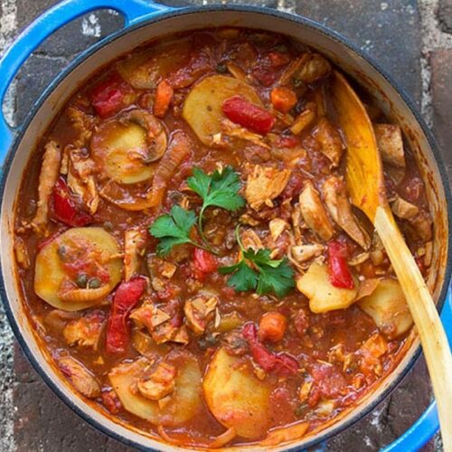 Chicken Cacciatore with Roasted Vegetables and Potatoes