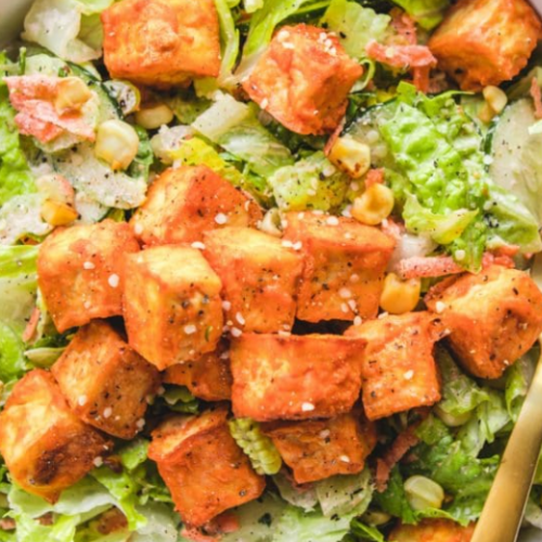 Buffalo Tofu Salad with Creamy Hemp Ranch